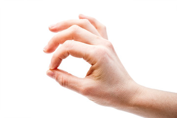 Woman hand showing OK gesture, isolated