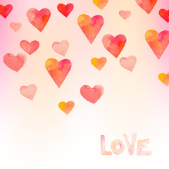 Watercolor hearts background for valantine day card
