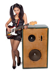 rock musician with a large speaker