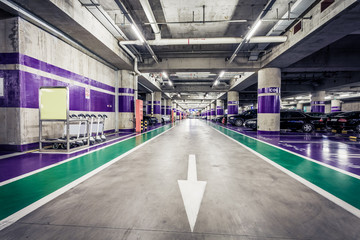 Underground parking aisle