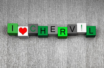 I Love Chervil, sign series for herbs, spices and cooking. - obrazy, fototapety, plakaty