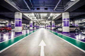 Underground parking aisle