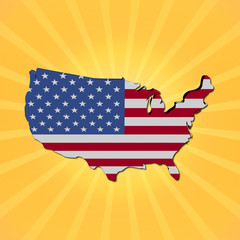 USA map flag on sunburst illustration