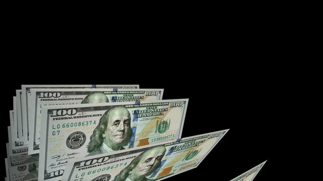 New one hundred dollars flat bills in carousel. Loop on black