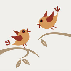 Vector illustration of two quarreling birds.