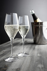 Two glasses of Champagner, Bottle and Cooler
