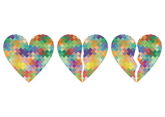 Broken love heart mosaic abstract background concept illustratio