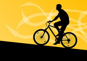 Fototapeta na wymiar Active man cyclist bicycle rider in abstract arrow line landscap