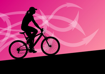 Active woman cyclist bicycle rider in abstract arrow line landsc