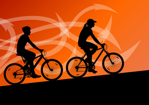 Active Man And Woman Cyclists Bicycle Riders In Abstract Arrow L