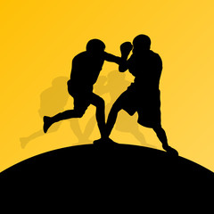 Fototapeta na wymiar Boxing active young men box sport silhouettes vector abstract ba