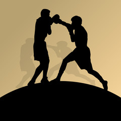 Boxing active young men box sport silhouettes vector abstract ba