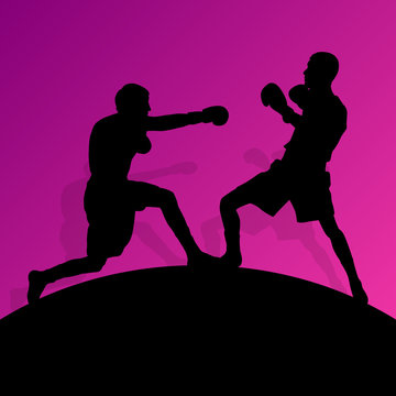 Boxing active young men box sport silhouettes vector abstract ba