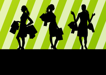 Women with shopping bags vector background abstract concept