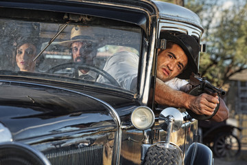 1920s Gangster Drive By Shooting