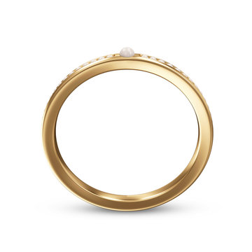 Golden ring with pearls isolated on a white