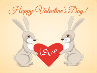 valentine's card with cartoon rabbits
