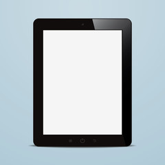 tablet computer with blank screen on blue background