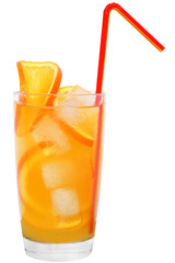 Cocktail with orange juice and ice cubes