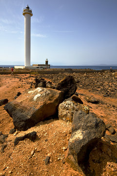 lighthouse and rock in the    anzarote spain