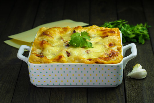 classic Italian lasagne with bolognaise sauce, mozzarella