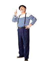 Full length old man pointing up