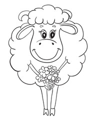 Funny sheep with flowers, sketch for your design