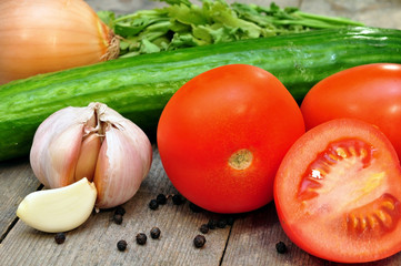fresh vegetables on a wooden table