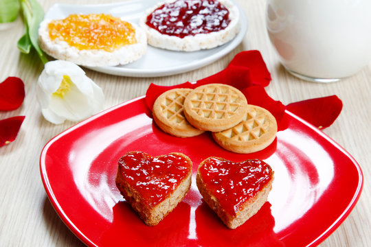 breackfast with love and hearts of red jam