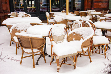 Cafe with snow. Winter landscape