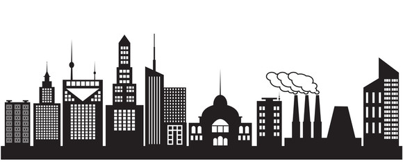 Nine silhouettes of city buildings. Vector illustration