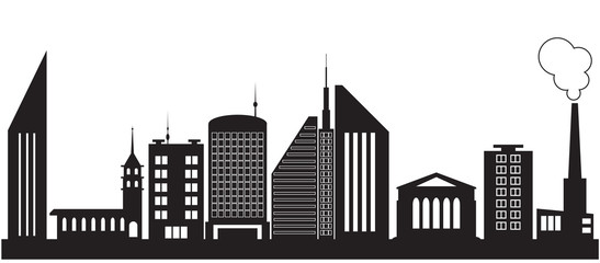 Fototapeta premium Nine silhouettes of city buildings. Vector illustration