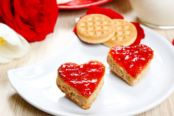 breackfast with love and hearts of red jam