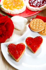 breackfast with love and red hearths of jam