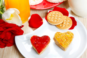 breackfast with love and red hearths of jam