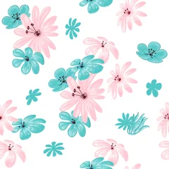 No drill blackout roller blinds Turquoise Flower seamless pattern for print