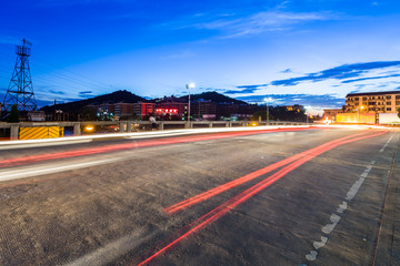 light traces on traffic junctions at night