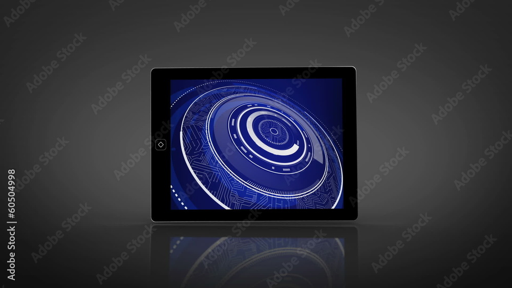 Poster circle interface montage displayed on tablet screen