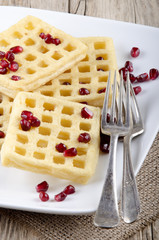 home made waffle with pomegranate seed