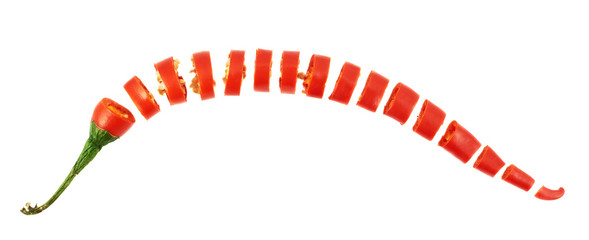 Obraz premium Sliced in pieces chili pepper isolated