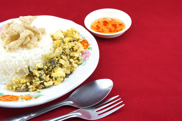 shiitake mushroom snack and egg fried pickle with fork