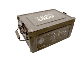 Isolated Vintage Military Metal Brown Ammunition Case