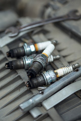 Worn spark plugs on the engine