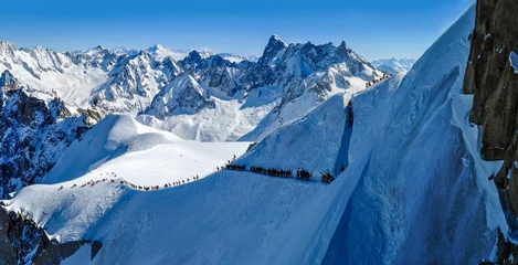 Printed roller blinds Mont Blanc Panorama with skiers heading for Vallee Blanche