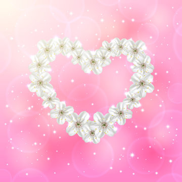 Flower heart on pink background