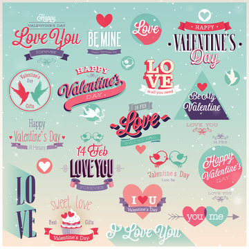 Valentine`s day set - emblems and other decorative elements.