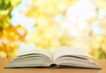 Opened book on bright background