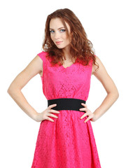 Beautiful young girl in dress isolated on white