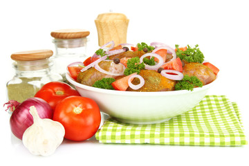 Turkey meat in bowl isolated on white