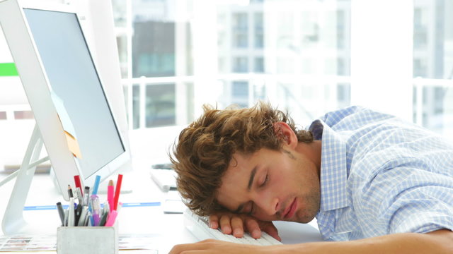 Exhauster businessman waking up